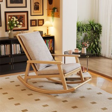 Happylife 實木搖椅 棉麻坐墊款 Y12505