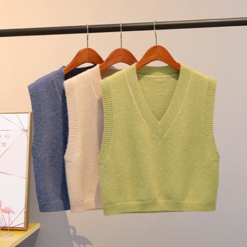 2025短款純色v領背心寬松百搭馬甲春秋季小個子馬夾搭裙子上衣女