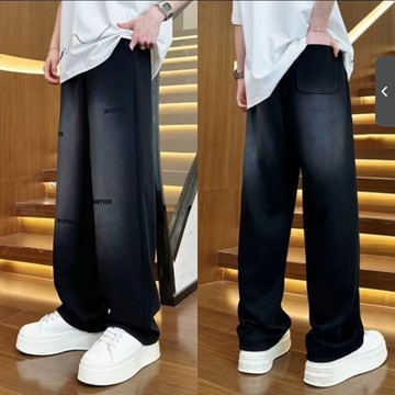 M-5XL 秋冬季  新款 水洗 漸變 休閒褲 男生  潮流  寬鬆 運動 加絨 直筒褲 男（KK315）