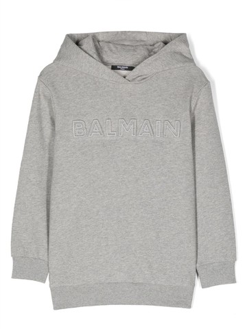 Balmain Kids - logo-embroidered cotton hoodie - kids - Cotton/Cotton - 10 - Grey