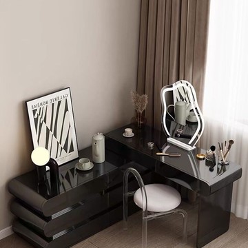 實木烤漆高品質女生梳妝臺 梳妝桌斗櫃收納儲物一體式 意式極簡化妝桌子 現代簡約家用主臥室輕奢高級感黑色化妝臺