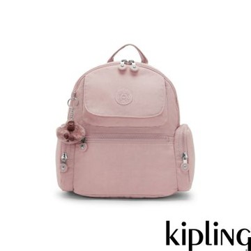 Kipling 絲絨粉多口袋拉鍊後背包-MATTA