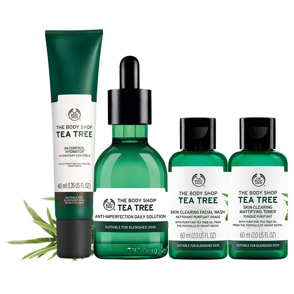 【美體小舖 THE BODY SHOP】茶樹淨膚保濕組 (茶樹調理菁萃50ML + 茶樹潔面膠60ML + 茶樹調理水60ML + 茶樹保濕乳40ML)