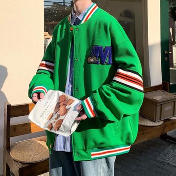 華夫格外套男美式高街vintage棒球服秋季潮牌寬松上衣飛行員夾克