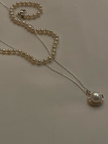 Sterling Silver Pearl Necklace [Cream] (SN315)