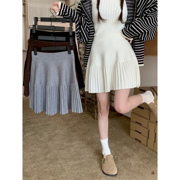 【太妮絲F305】 現貨 韓系 針織裙 高腰 純色 短裙 裙子 INS 針織短裙 皺褶 高腰裙 百褶裙
