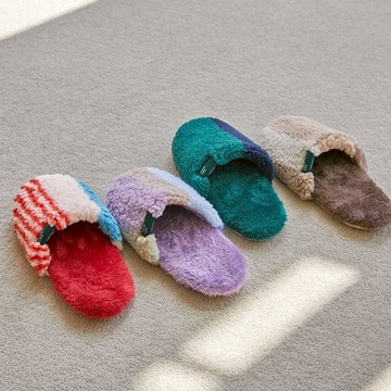 【預購】韓系條紋舒絨居家拖鞋 ( L ) 暖沙紅