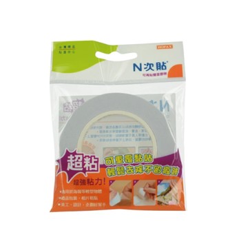 【N 次貼】64009 超黏可再貼雙面膠帶 25mmx12M  1捲/袋 - 透明雙面膠帶-64009
