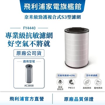 【PHILIPS 飛利浦】奈米級勁護HEPA&活性碳複合式濾網 FY4440 (適用型號: AC3858) | 清淨