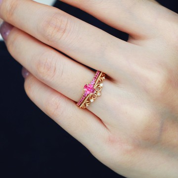 巴洛克愛戀套戒宮廷風組合剛玉天然石紅寶石戒指皇家藍寶石戒指