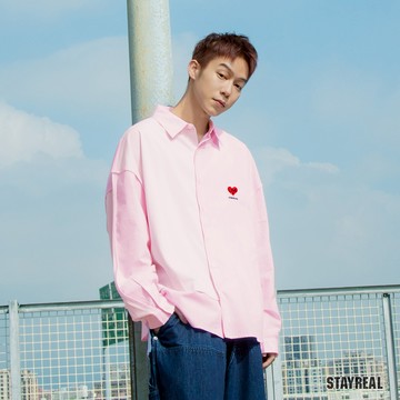 STAYREAL LOVE IS LOVE異材質拼接襯衫 - 粉紅