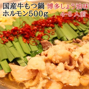 国産 新鮮 牛もつ 500g 醤油 もつ鍋 セット 4～5人前 (送料無料) もつなべ モツ鍋 牛もつ鍋 博多 九州 醤油味 しょうゆ スープ 人気 老舗