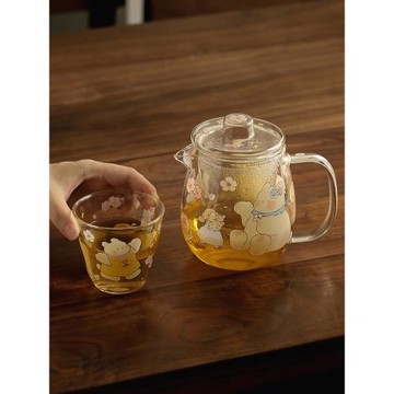 藍蓮花家居泡花茶玻璃壺茶具家用帶濾膽水壺網紅水具套裝茶水分離