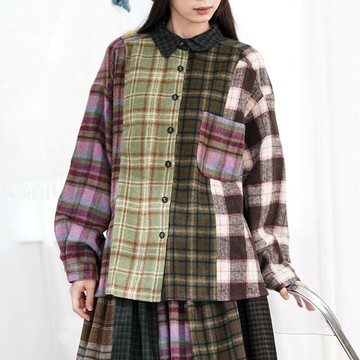 森系格紋撞色襯衫442910