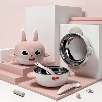 嬰兒輔食碗保溫注水碗可拆卸寶寶不銹鋼餐盤餐具嬰幼兒專用吸盤碗