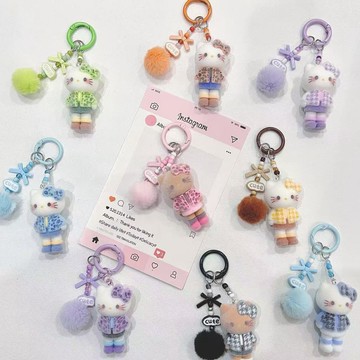 kitty吊飾🎀 長腿KITTY植絨鑰匙扣可愛學生卡通書包少女包包掛件飾品閨蜜配飾