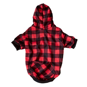 QIDINA 中大狗帥氣連帽刷毛保暖寵物衣 K  格紋紅  1個  L