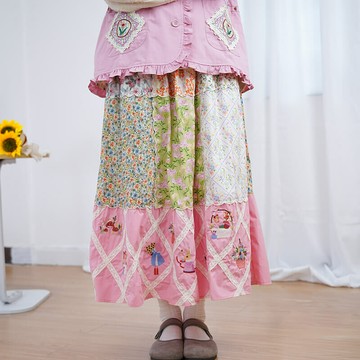 鬆緊腰拼布長裙224224