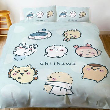 Chiikawa 吉伊卡哇 磨毛卡通 可愛集會被套  吉伊卡哇 藍色  雙人  Duvet Cover