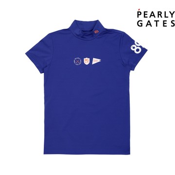 【ṔEARLY GATES】女款藍色摩登率性小高領圖騰徽章短袖上衣  JLTR67702