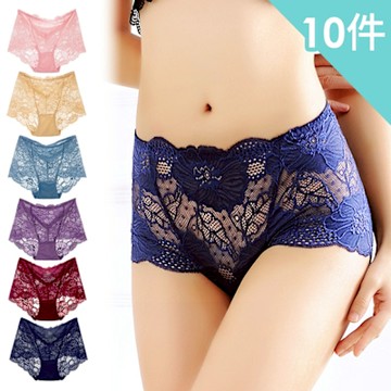 【AINWEI 艾妮薇】現貨 性感包臀花朵蕾絲低腰內褲/性感內褲/女內褲/無痕內褲(超值10件組-顏色隨機)