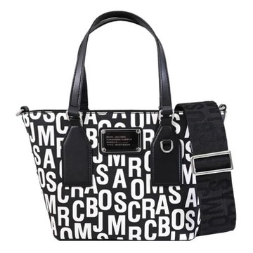 MARC JACOBS 馬克賈伯 金屬LOGO牌印花兩用托特包.黑/白