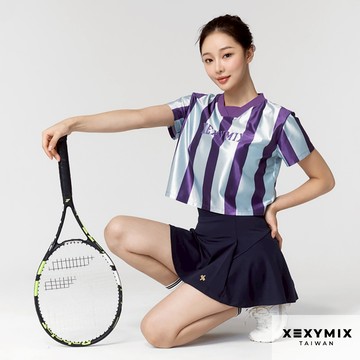 XEXYMIX 文字標誌拼色條紋短版球衣 XTFST01J3 共3色 跑步 透氣 球衣 網球上衣 運動上衣 ST01J3