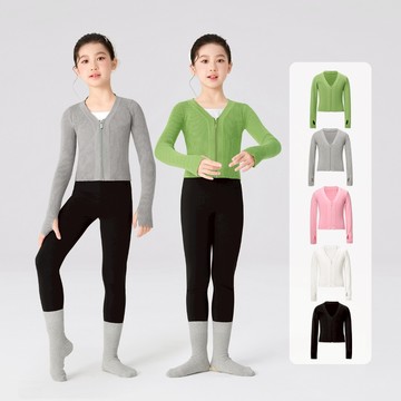 女童V領前拉鍊舞毛衣帶拇指孔兒童長袖海關