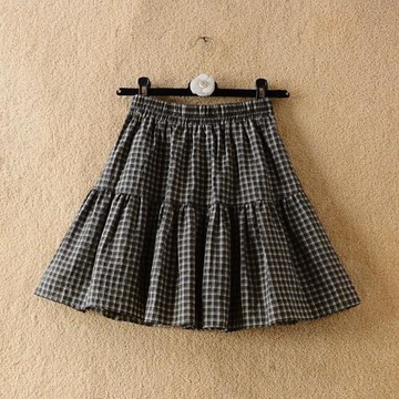 格子松緊高腰韓版短裙夏季新款蓬蓬裙子女旅游傘裙顯瘦A字半身裙