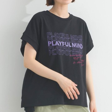 日本 Lupilien - 16OE天竺棉 法式英文標語短袖上衣-黑