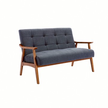 E-home Sharf雪芙拉扣布面厚感實木腳雙人休閒沙發-三色可選深灰