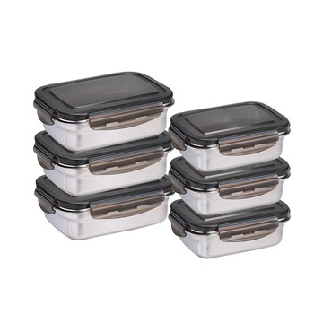 Neoflam SUS304不鏽鋼長型保鮮盒6件組-透明黑