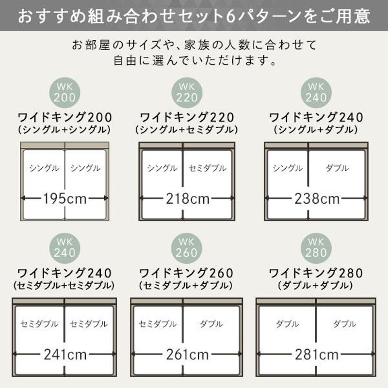 ベッド ワイドキング 220(S+SD) ベッドフレームのみ グレージュ 連結 頑丈 すのこ 棚付き コンセント付き 高さ調整可 木製  耐荷重650kg | LINEショッピング