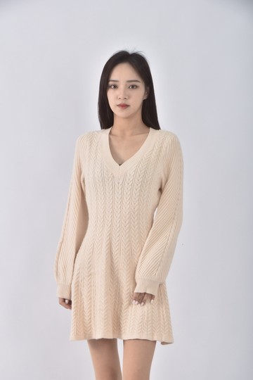 (L) air space質感V領杏色洋裝