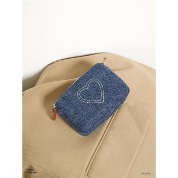 Momogigi 復古丹寧系列 原創水洗牛仔布愛心刺繡零錢包卡包口紅包
