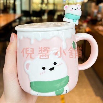 馬克杯帶蓋帶勺子杯子可愛創意陶瓷杯辦公室咖啡杯女情侶水杯家用【倪醬小鋪】
