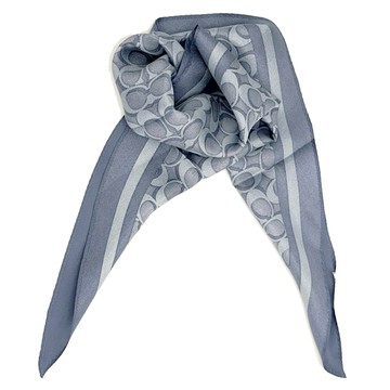 【COACH】C LOGO 100%蠶絲三角絲巾領巾(藍)