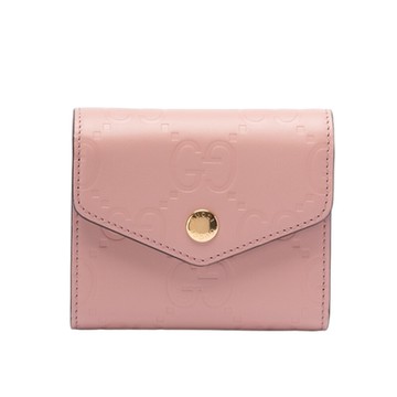 GUCCI 古馳 GG Medium 三折 皮革 卡夾 錢包 皮夾 短夾 粉色 772793