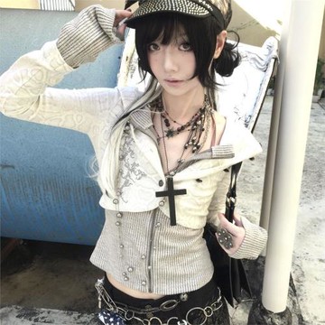 亞比文化連帽復古秋冬針織y2k上衣辣妹小眾朋克修身開衫長袖衛衣