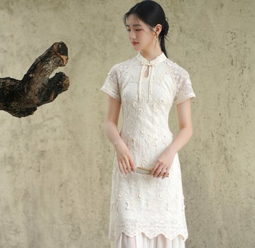 【水滴領】新中式復古中國風 拼紗刺繡/改良旗袍