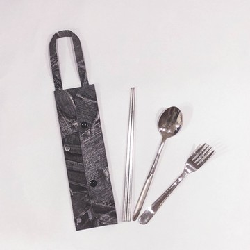 提把環保餐具套- 黑色牛仔