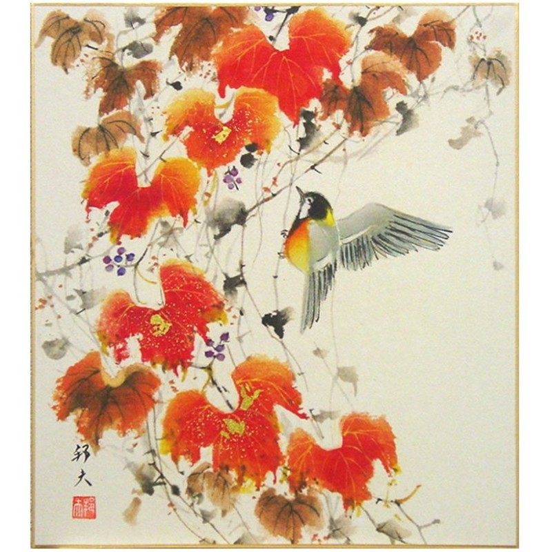 片山邦夫 『蔦』 色紙絵 絵画 日本画 秋の色紙 花鳥 メール便 ネコポス 通販 LINEポイント最大0.5%GET | LINEショッピング