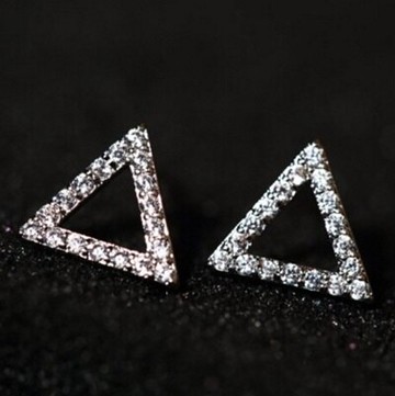 925純銀耳環鑲鑽耳飾-韓版簡約三角形百搭時尚母親節生日情人節禮物女飾品73ag239【獨家進口】【米蘭精品】