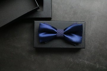 深蓝色真丝拼接波点领结蝴蝶结绅士风bolotie
