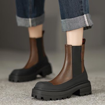 【法國】Christiany重磅收藏⭐厚底6cm 切爾西靴女新款中筒煙筒靴