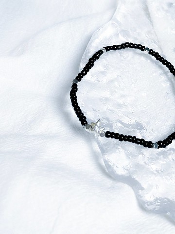 手工製純銀星星 黑色米珠 手鏈