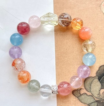 天然白水晶 綠發晶 黃膠花 黑金超七發晶 紫水晶 海藍寶 草莓晶