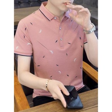 polo衫男士短袖t恤夏季新款高端翻領印花男裝帶領保羅體恤潮流薄T