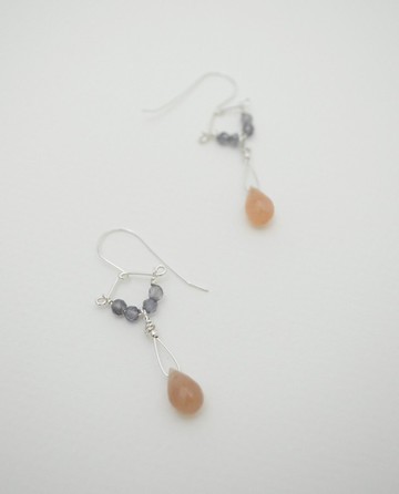 宮廷式-橘色月光石‧堇青石‧純銀長耳環