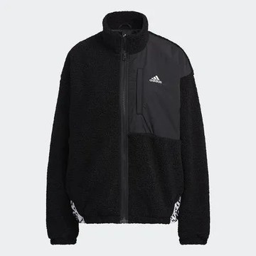 【現貨下殺】Adidas 女裝 立領外套 拼接 絨毛 口袋 黑 HD0364